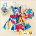 Wholesale in-stock High Quality Children Girls Sleeveless Casual Cotton Polyestre Dress with Bows at The waist